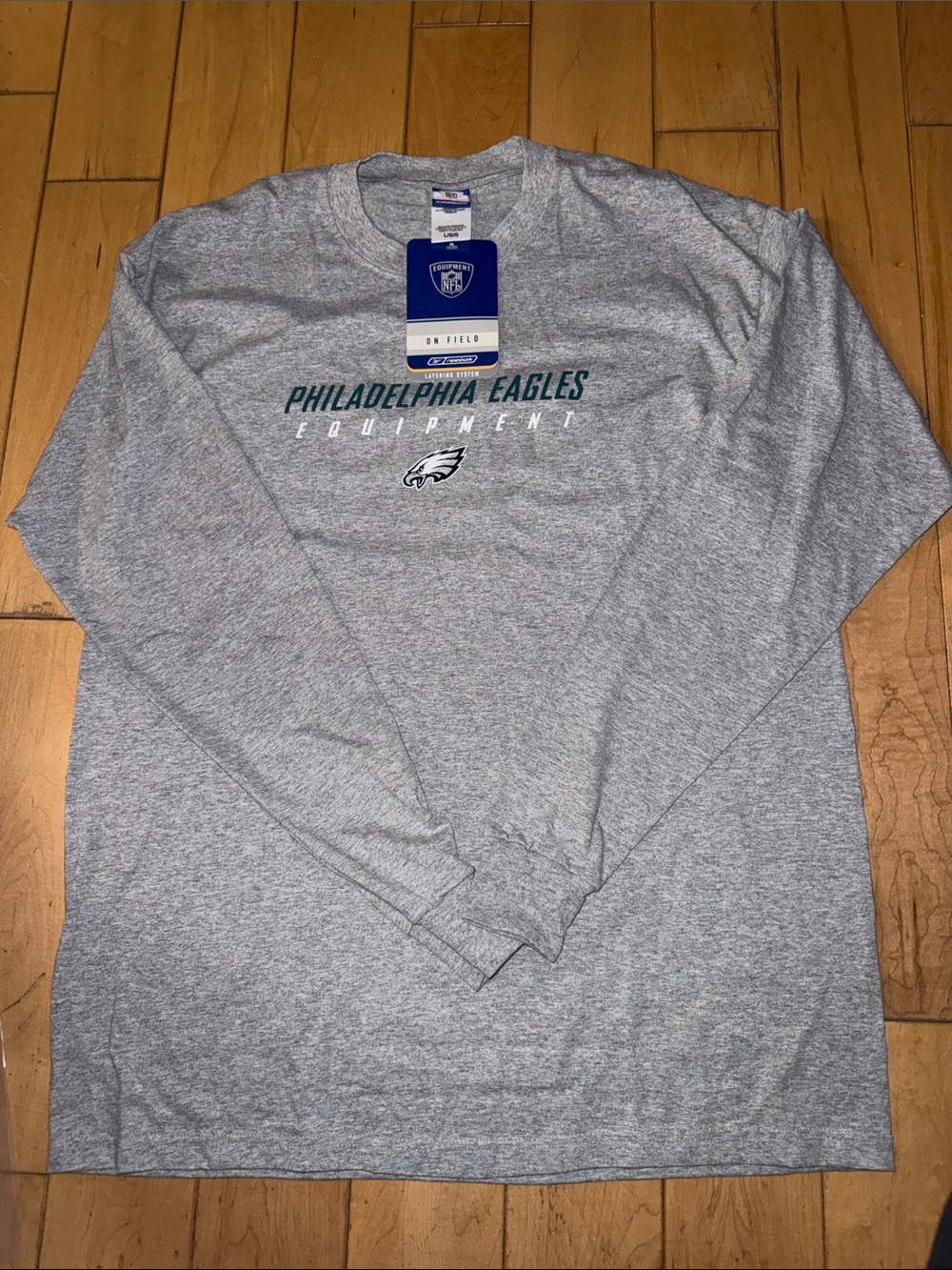 Reebok Philadelphia Eagles Long Sleeve Shirt - Gray with Green Logo